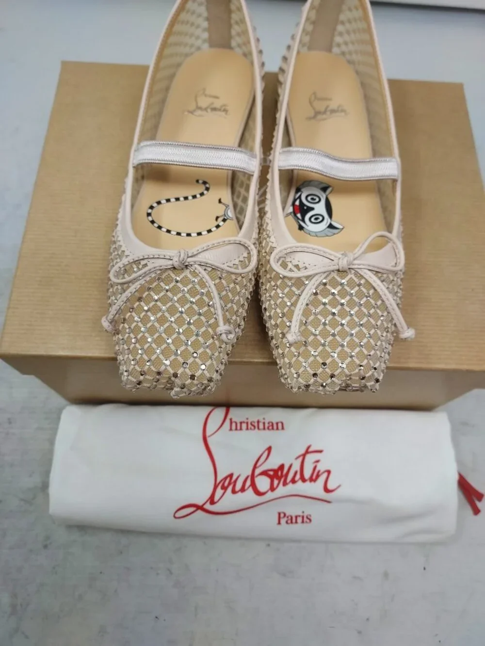 Christian Louboutin Kids Mesh Pink Crystal Baballet Flat Shoe